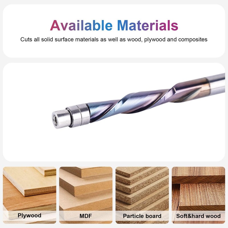 SpeTool 1/4 Inch Shank Downcut Spiral Flush Trim Router Bit with Extra Long Life TAC Coated, Solid Carbide Flush Trim Bits Bottom Bearing for Woodworking Trimming - Image 3